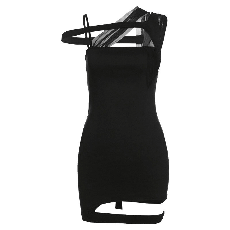 Charming Black Cut Out Mini Dress / Women's Tight Elastic Bodycon Dress / Sexy Aesthetic Outfits