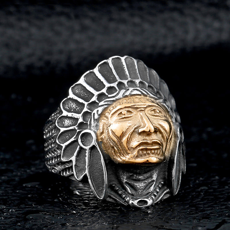 Chief Indian Titanium Steel Ring / Indian Skull Personality Jewelry - HARD'N'HEAVY