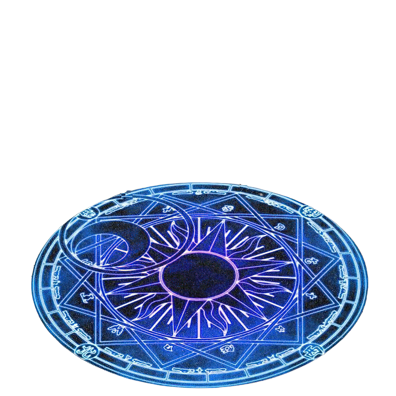 Circle carpet with gothic print in blue hues, perfect for alternative home decor and stylish living spaces.