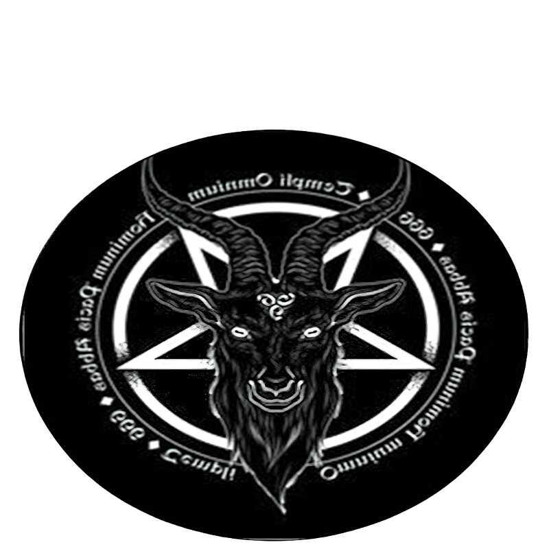 Circle carpet featuring a gothic print of a goat's head with pentagram design, perfect for alternative home decor.