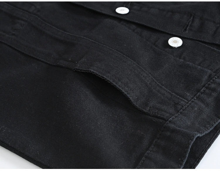 Classic Black Jeans Vest for Men in Rock Style / Slim Fringe Denim Waistcoat Sleeveless Top - HARD'N'HEAVY
