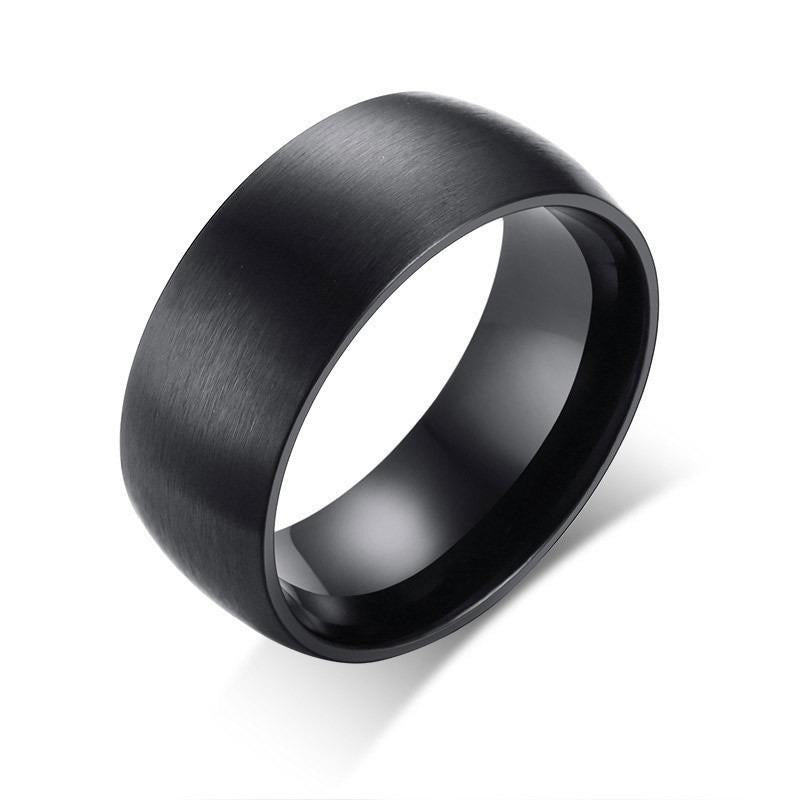 Matte finish classic black stainless steel ring, 8mm width, stylish alternative jewelry for engagement or casual wear.