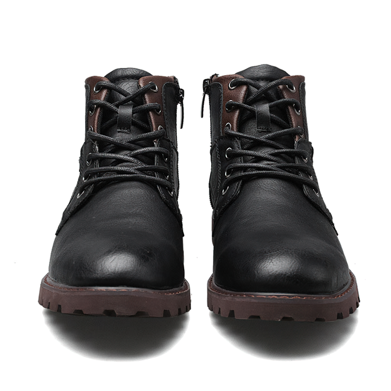 Classic black ankle boots for men, handcrafted, waterproof, stylish lace-up design for casual wear.