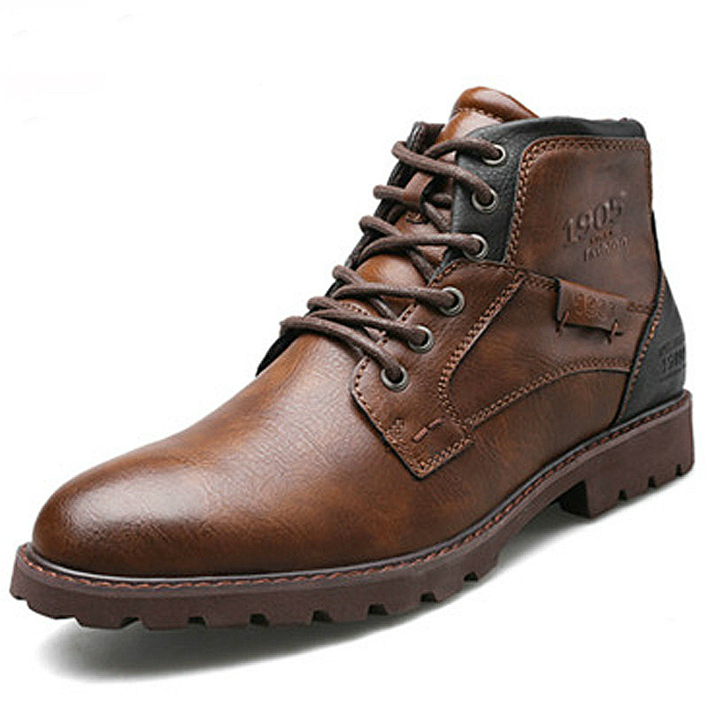 Brown handmade ankle boots for men with lace-up design, perfect for casual style and waterproof.
