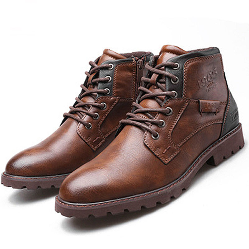 Stylish brown handmade ankle boots for men with lace-up design, perfect for casual rock style.