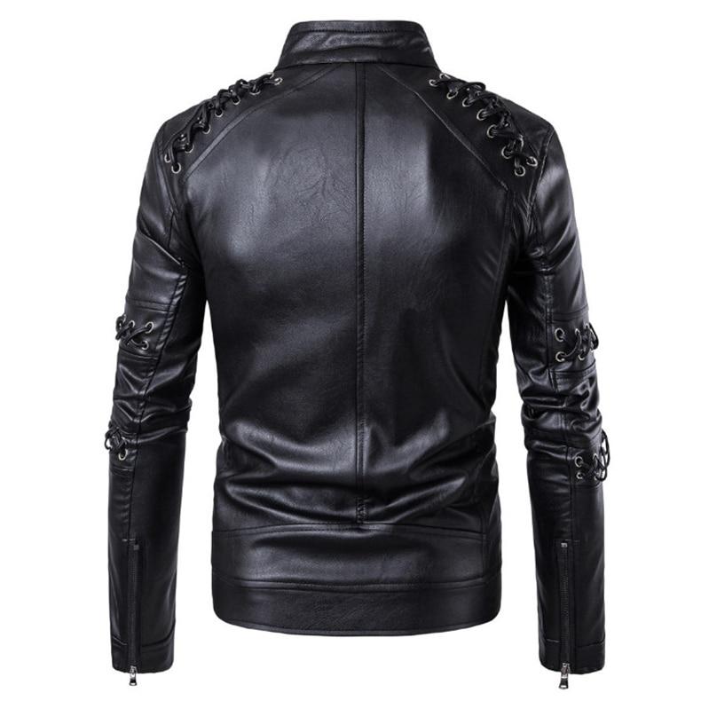 Classic Braided Rope Biker Leather Jacket / Rave Outfits - HARD'N'HEAVY