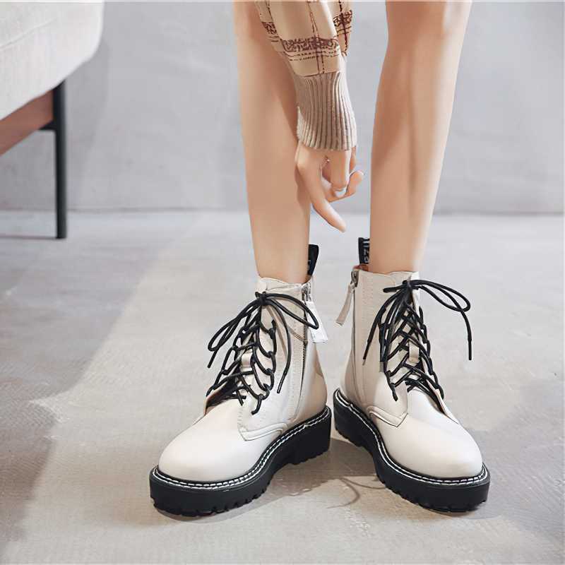 Classic British Style Women's Boots In Black And White Colors / Ladies Vintage Simple Ankle Shoes - HARD'N'HEAVY