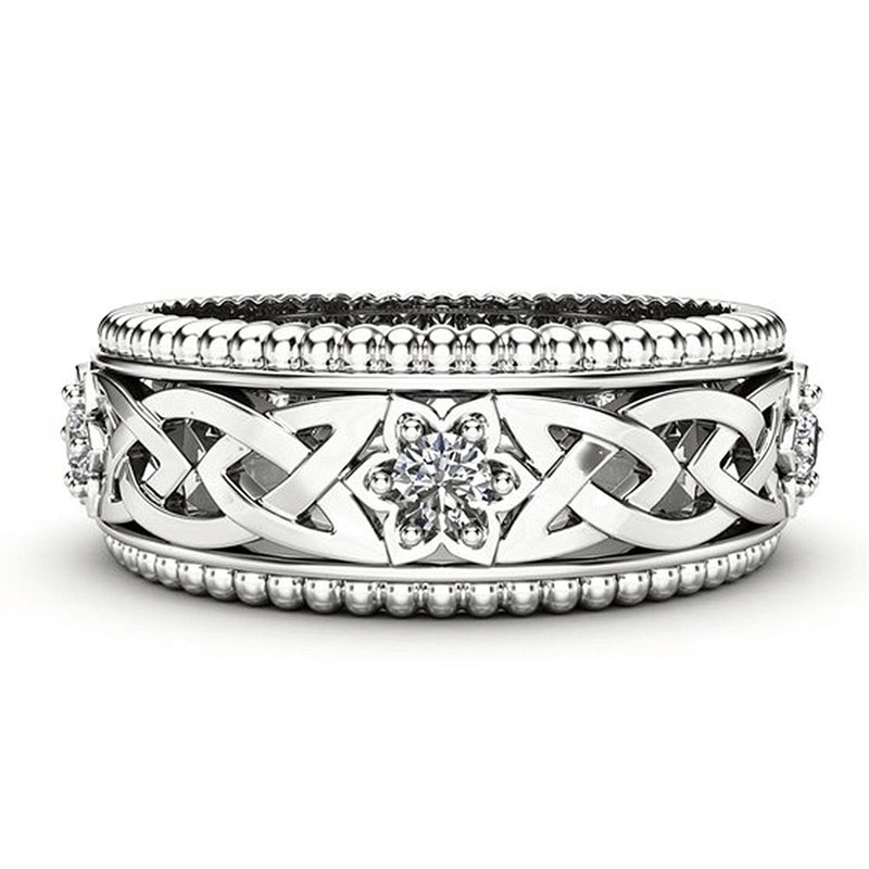 Classic Celtic Knot Zircon Flower Ring - Elegant unisex vintage jewelry for all styles.