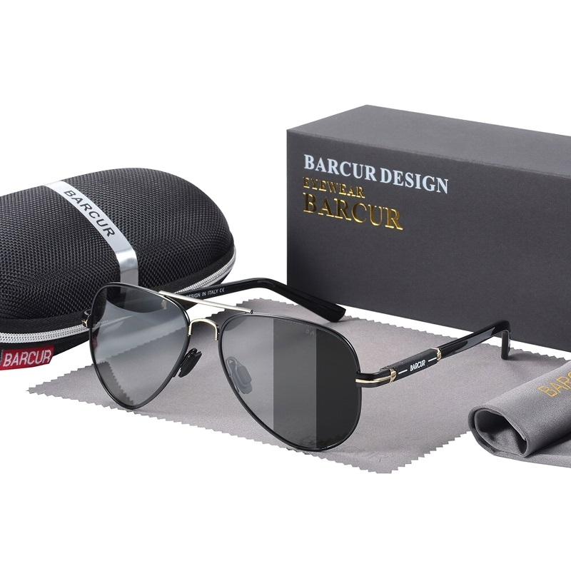 Men's classic polarized sunglasses by Barcur, stylish casual accessory with carrying case, perfect for everyday wear.