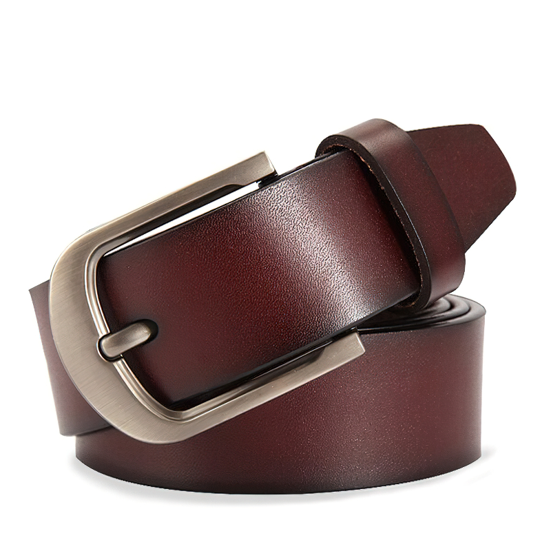 Classic genuine leather belt for men, featuring a metal buckle, perfect for denim or stylish outfits.
