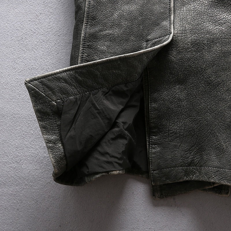 Classic Genuine Leather Long Winter Jacket / Men's Cowhide Double Breasted Pea Coat - HARD'N'HEAVY