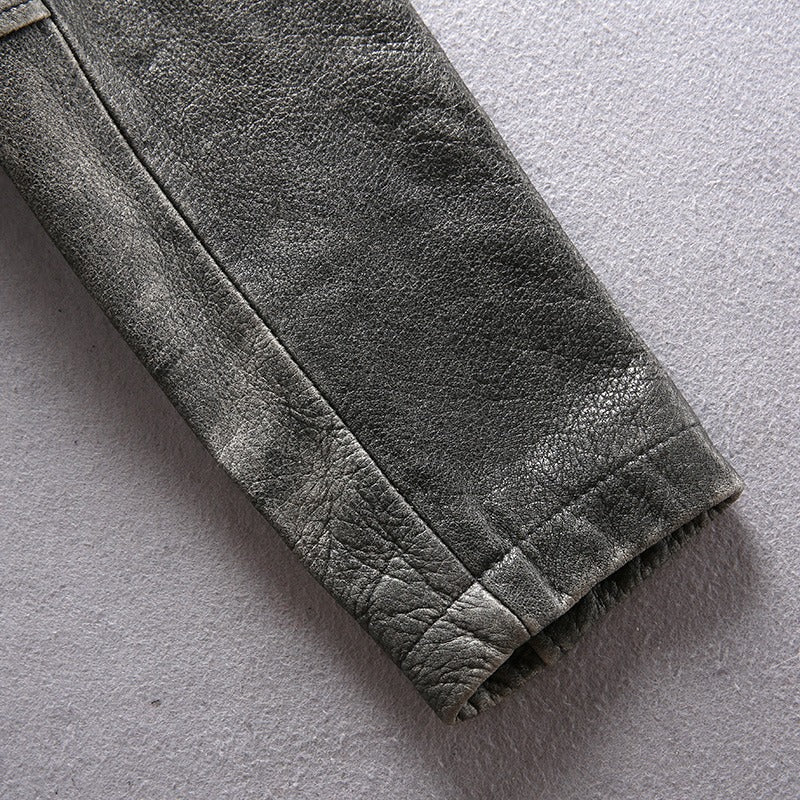 Classic Genuine Leather Long Winter Jacket / Men's Cowhide Double Breasted Pea Coat - HARD'N'HEAVY