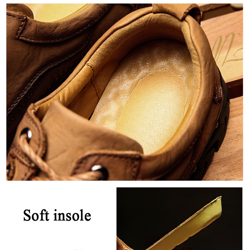Close-up of the soft insole in classic men’s genuine leather lace-up shoes, showcasing comfort and style.