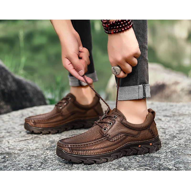 Classic men's genuine leather lace-up shoes in brown, perfect for alternative style and comfortable for any occasion.