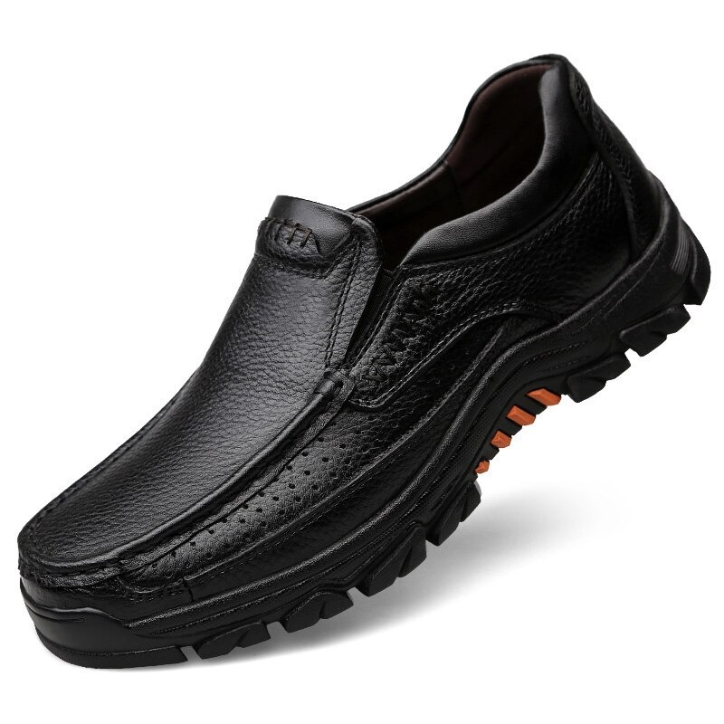 Classic men's genuine leather loafers in black, perfect for casual and formal occasions.