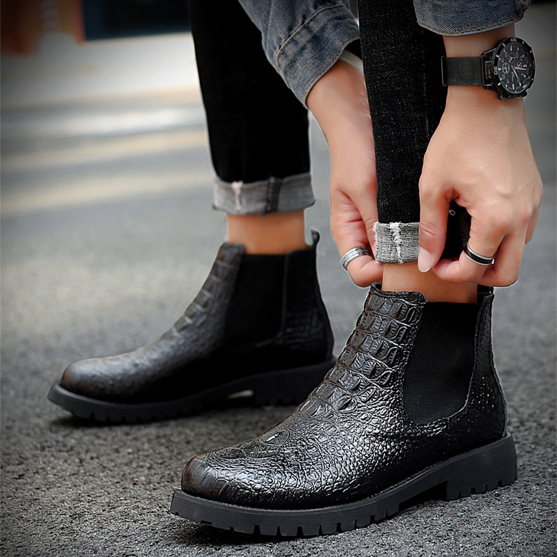 Stylish men's PU leather ankle boots in black, perfect for casual wear and business occasions.