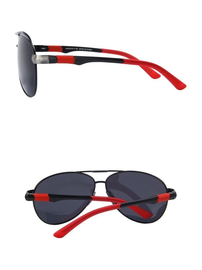 Classic pilot HD polarized sunglasses with red accents and alloy frame, perfect for driving and rock style.