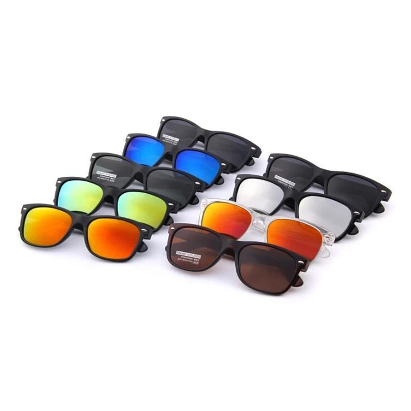 Variety of classic retro polarized sunglasses with mirrored lenses in multiple colors and styles, UV400 protection shades.