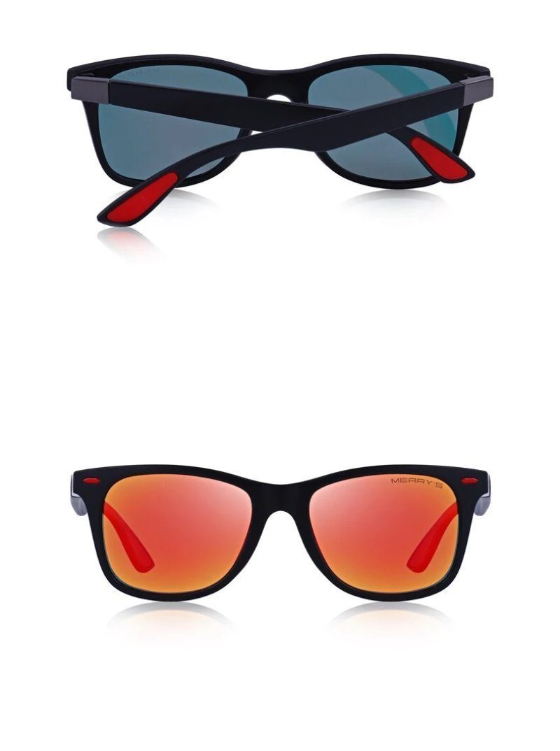 Stylish square frame polarized sunglasses with lightweight design and vibrant mirrored lenses, featuring 100% UV protection.