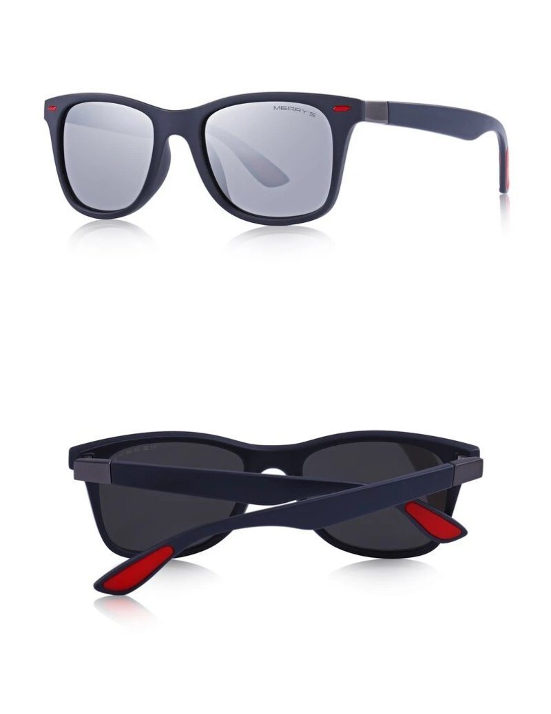 Lighter design polarized sunglasses with square frame, 100% UV protection, featuring sleek alloy construction.