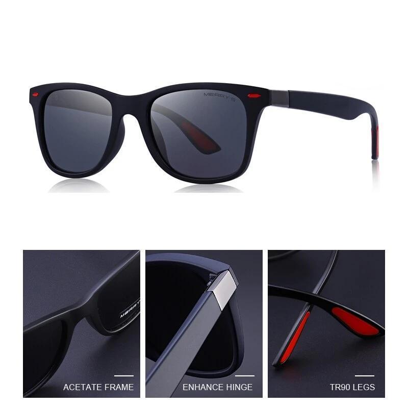 Lightweight polarized square frame sunglasses with UV protection and stylish rock design.