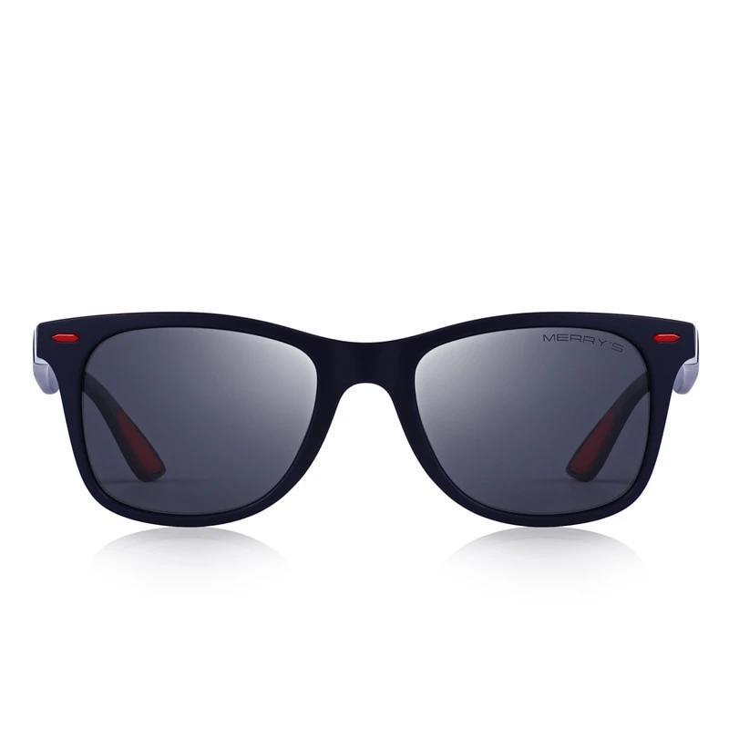 Lightweight square frame polarized sunglasses with 100% UV protection, perfect for a casual rock style.