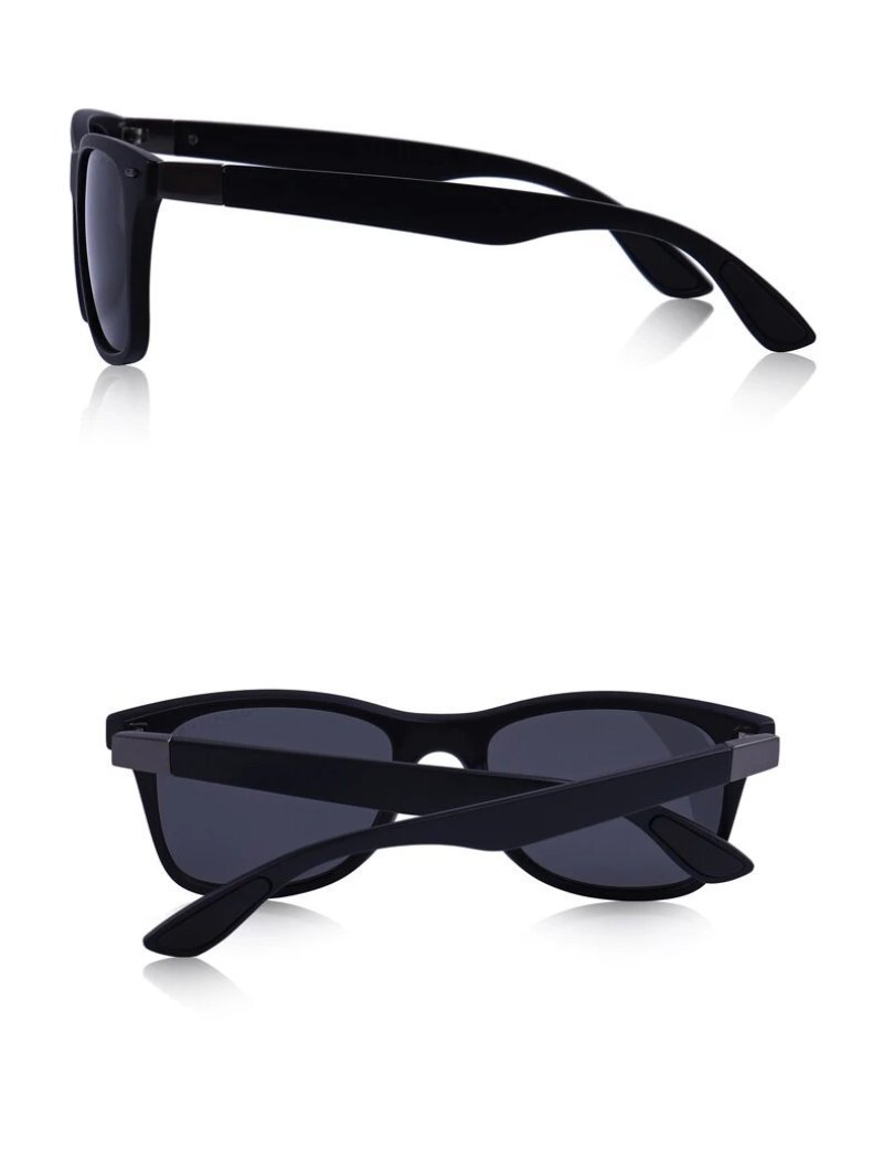 Lighter design polarized sunglasses with square frame, black color, and 100% UV protection in a stylish rock look.