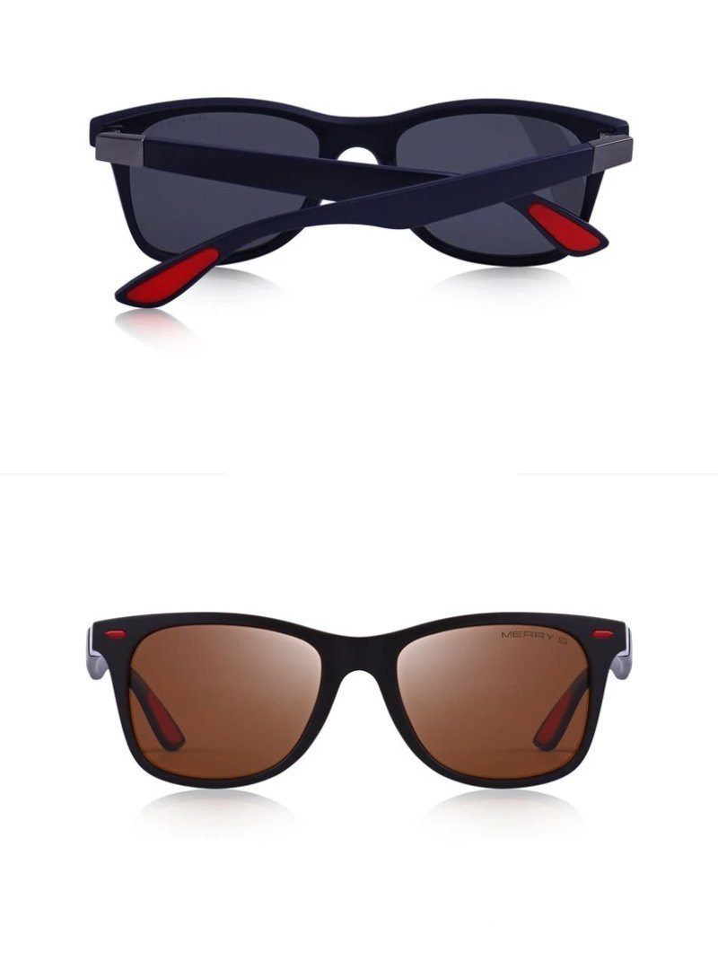 Stylish lightweight polarized sunglasses with square frame, offering 100% UV protection and a rock-inspired design.