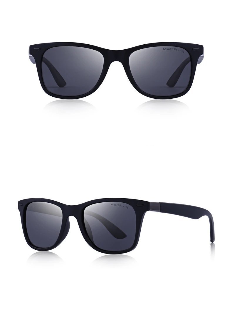 Lightweight polarized sunglasses with square frame, 100% UV protection, perfect for a casual rock look.