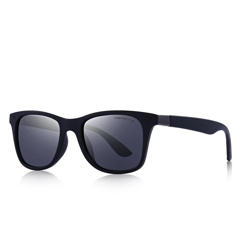 Lightweight square frame polarized sunglasses with 100% UV protection, perfect for a casual rock style.