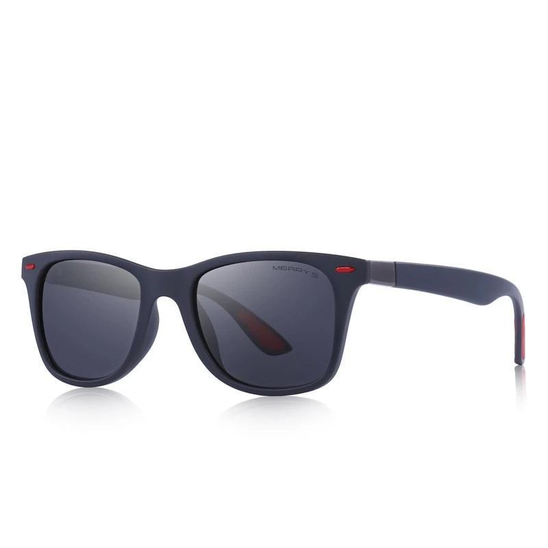 Lightweight square frame polarized sunglasses with 100% UV protection, perfect for a casual rock style look.