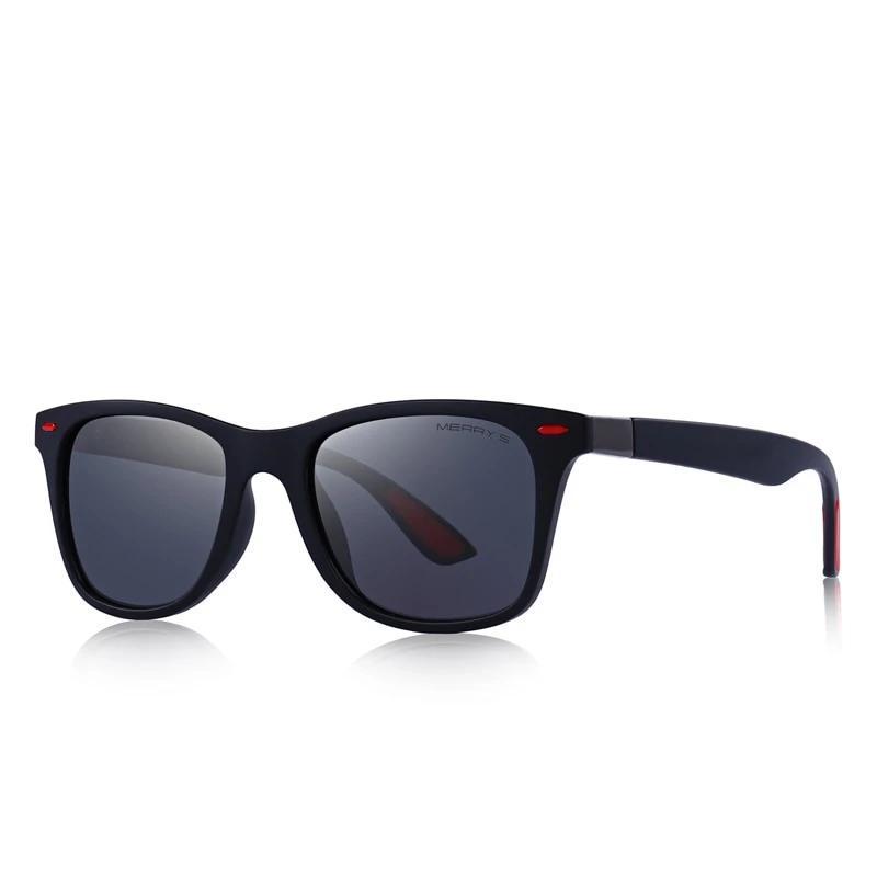 Lightweight square frame polarized sunglasses with 100% UV protection, perfect for a stylish casual rock look.