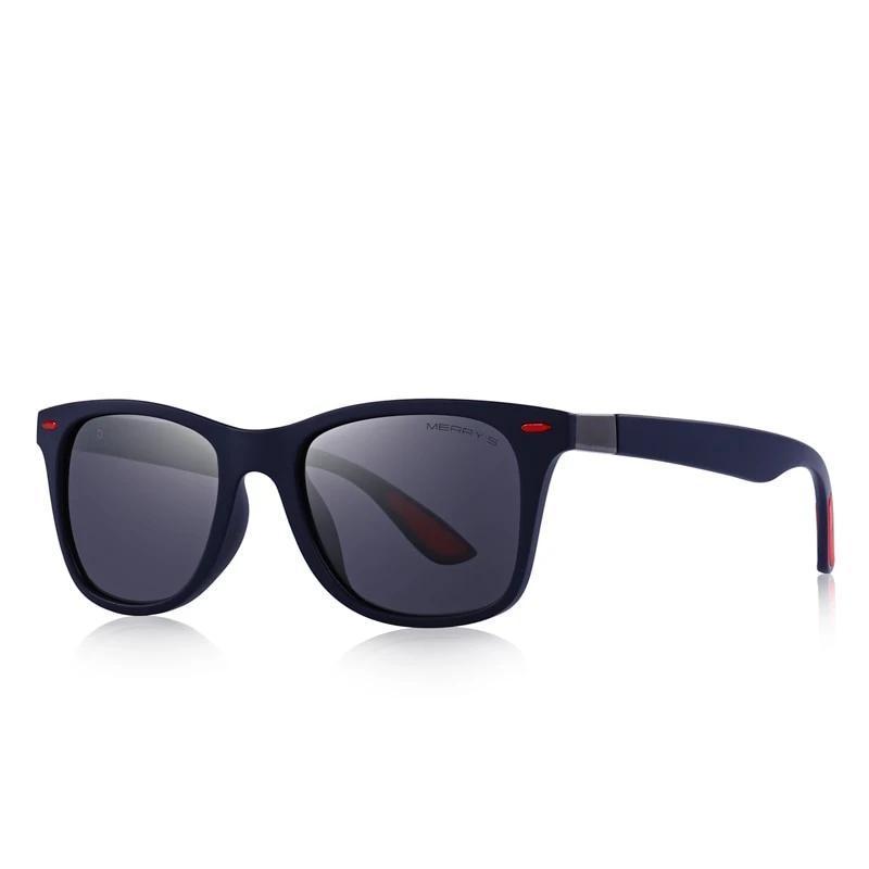 Lightweight polarized sunglasses with square frame and 100% UV protection, perfect for a casual rock style.
