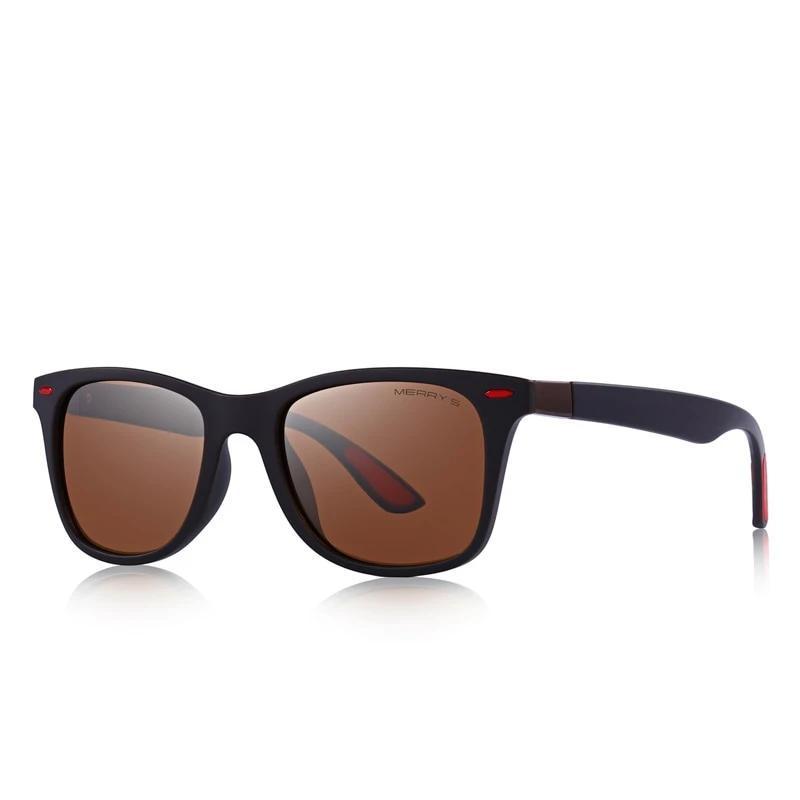 Lightweight square frame polarized sunglasses with 100% UV protection, perfect for a casual rock style.