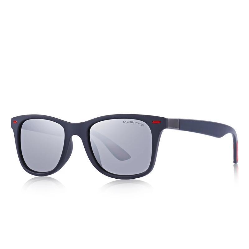 Lightweight polarized sunglasses with square frame and 100% UV protection for a stylish casual rock look.