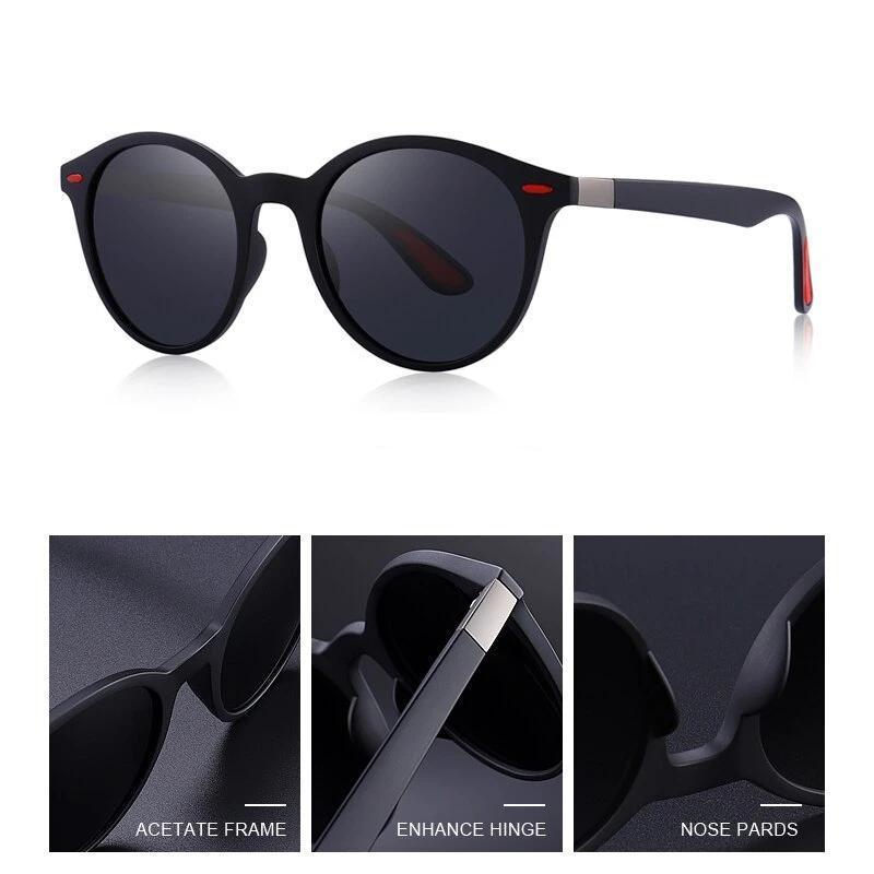 Classic retro polarized sunglasses with UV400 protection, acetate frame and stylish hinge design.