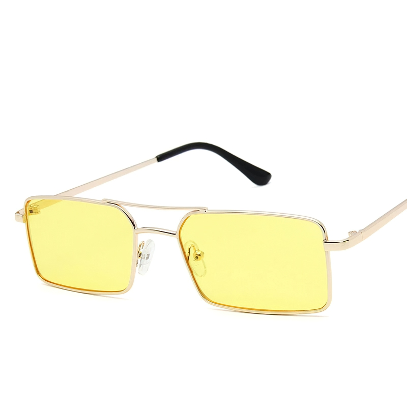 Classic retro sunglasses for women with yellow lenses, stylish unisex casual metal eyewear.