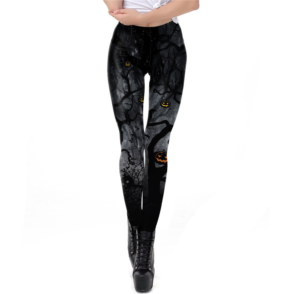Classic Halloween leggings for women with gothic design and spooky patterns, perfect for festive workouts.