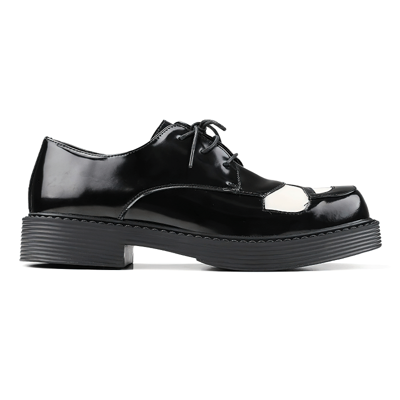 Classical Black And White Square Toe Oxfords / Lace-Up Retro Shoes for Men