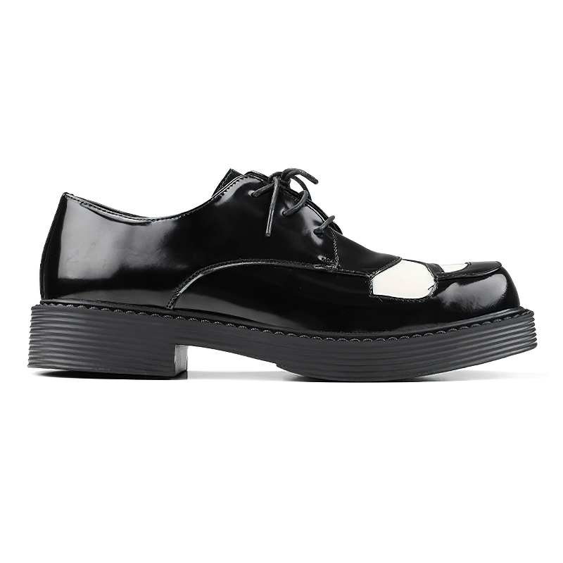 Classic black and white square toe derby lace-up shoes for men, featuring a sleek retro design and quality materials.