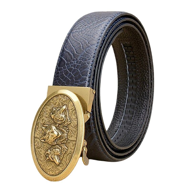 Classical Designer Belt for Men With Wolves / Luxury Male Belts of Real Cowskin - HARD'N'HEAVY