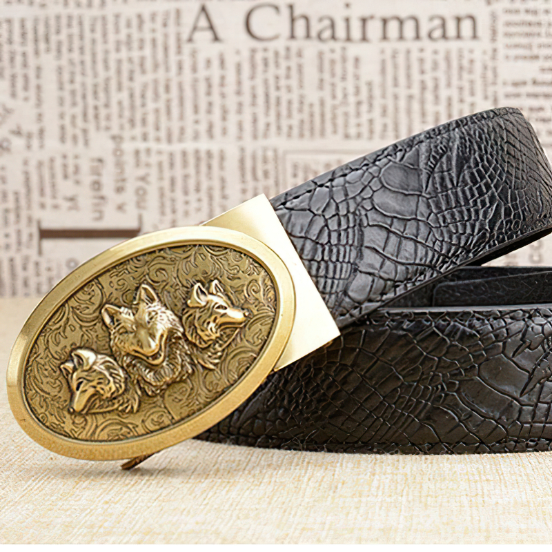Classical Designer Belt for Men With Wolves / Luxury Male Belts of Real Cowskin - HARD'N'HEAVY
