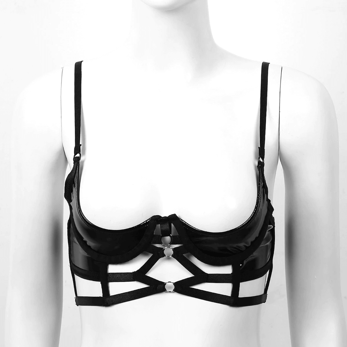 CLEARANCE / Women's Sexy Bustier with Open Cup / Adjustable Straps Erotic Bra in Black Color - HARD'N'HEAVY