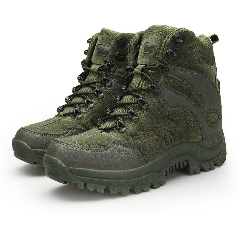 Men's tactical military combat boots in green, ideal for alternative fashion and winter safety.