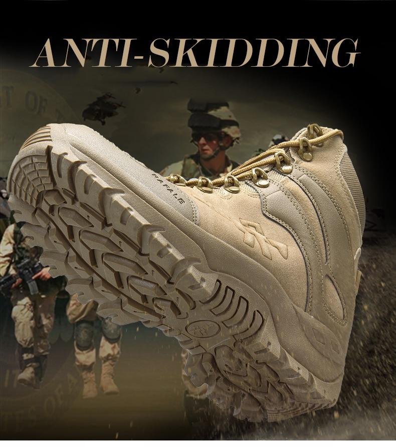 Men's tactical military combat boots with anti-skidding sole, designed for safety and comfort in outdoor environments.