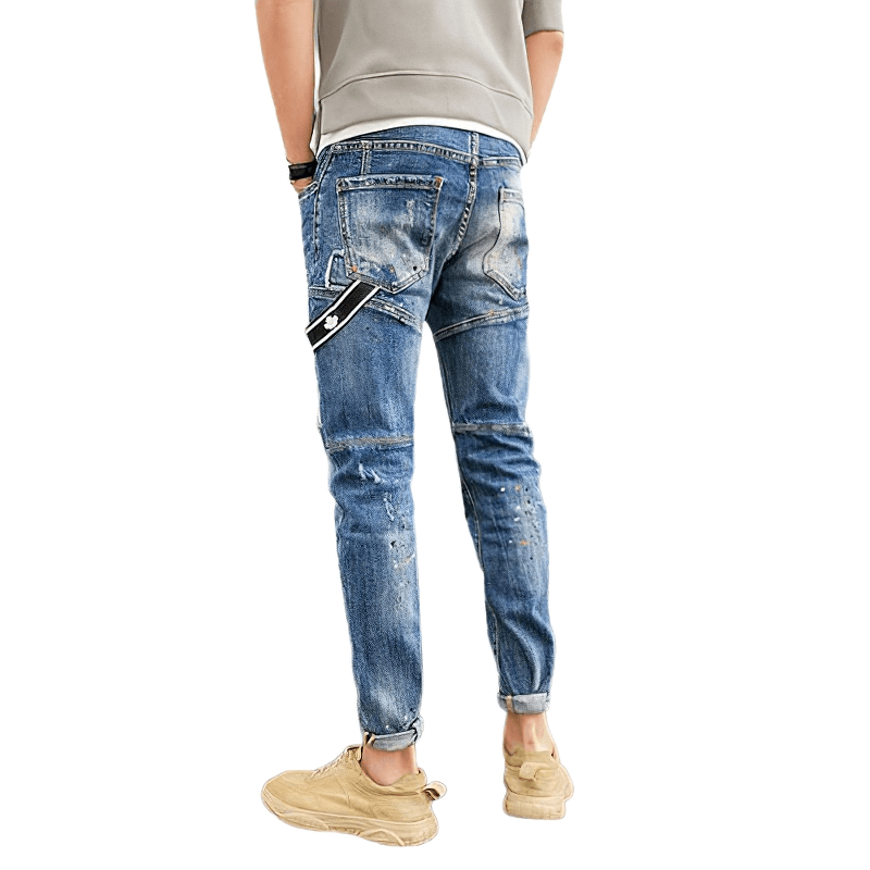 Comfortable Blue Jeans for Men / Casual Male Ripped Elastic Denim Trousers