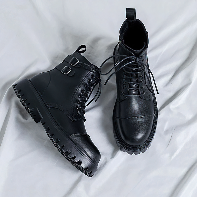 Comfortable Lace Up Ankle Boots / Men's PU Leather Work Black Boots - HARD'N'HEAVY