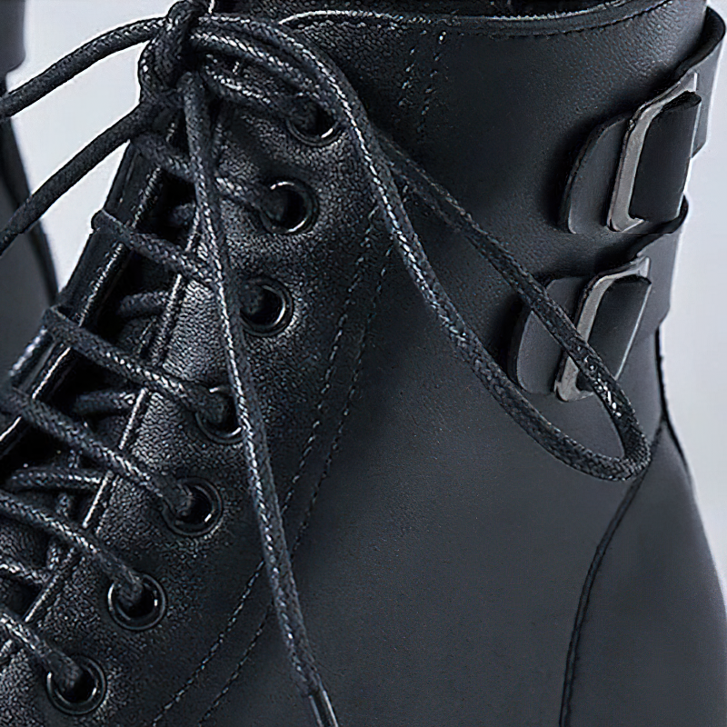 Comfortable Lace Up Ankle Boots / Men's PU Leather Work Black Boots - HARD'N'HEAVY