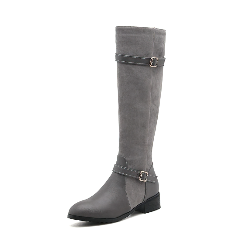 Comfortable Ladies Knee High Boots / PU Leather Low Heel Casual Shoes - HARD'N'HEAVY