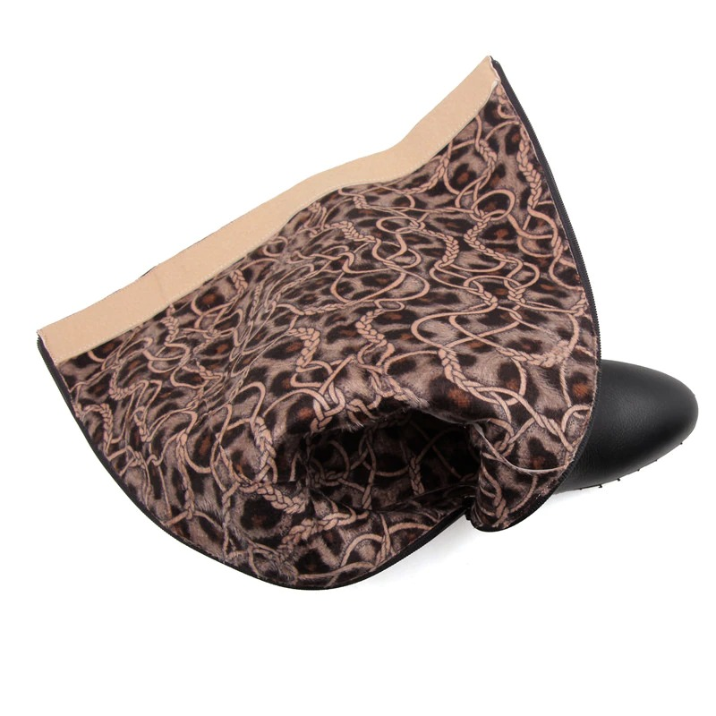 Inside view of stylish ladies knee high boots featuring unique rope design fabric lining.